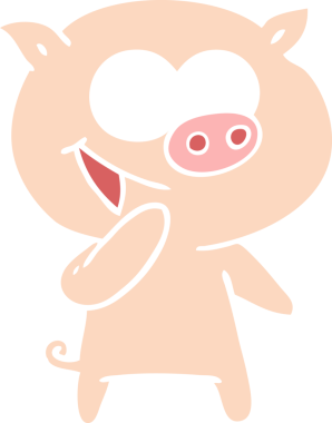 Gülen domuz düz renkli çizgi film bir insan tarafından çizildi.