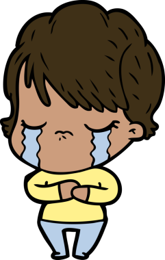 Bir insan tarafından çizilmiş ağlayan çizgi film kadını.