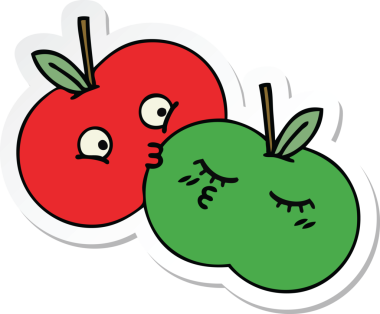 Bir insan tarafından çizilmiş şirin bir çizgi film elmasının çıkartması.