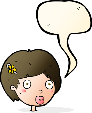 Bir insan tarafından çizilen konuşma baloncuğuyla kadın yüzü şaşırtılıyor.