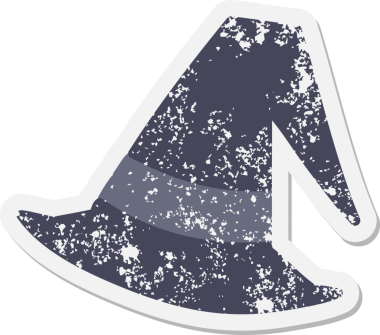 Bir insan tarafından çizilmiş ürkütücü cadı şapkası grunge çıkartması.