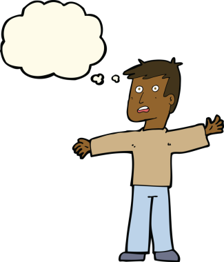 Bir insan tarafından çizilen düşünce baloncuğuyla adamı şaşırtan çizgi film.