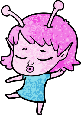 Bir insan tarafından çizilmiş sevimli uzaylı kız çizgi filmi.