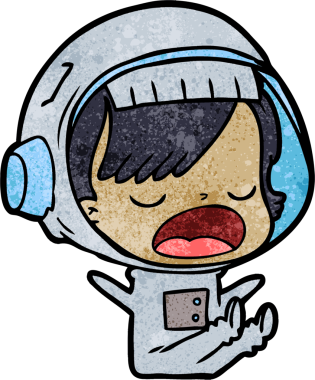 Karikatür astronot kadın bir insan tarafından çizilmiş.