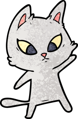 Bir insan tarafından çizilmiş kafası karışmış çizgi film kedisi.