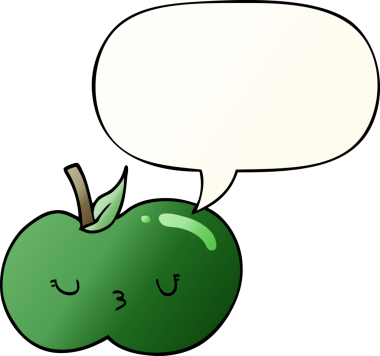 bir insan tarafından çizilmiş yumuşak eğimli konuşma baloncuklu şirin elma çizgi filmi.