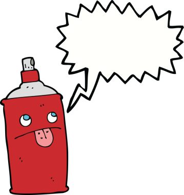 Bir insan tarafından çizilmiş konuşma balonlu sprey kutusu.