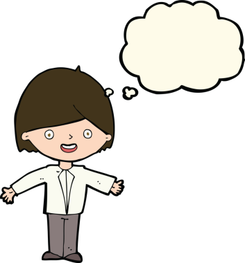 Bir insan tarafından çizilmiş düşünce balonlu mutlu adam çizgi filmi.