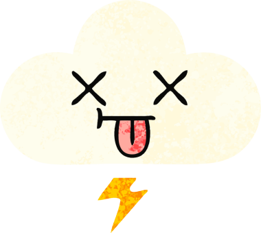 Bir insan tarafından çizilmiş bir gök gürültüsü bulutunun retro çizim tarzı karikatürü