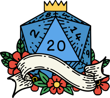 Retro Dövme Biçimi Doğal 20 D20 zar bir insan tarafından çizildi