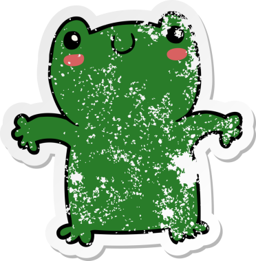 Bir insan tarafından çizilmiş karikatür kurbağasının sıkıntılı çıkartması.