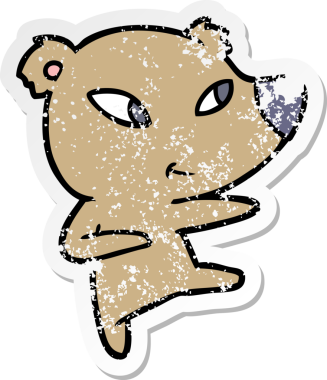 Bir insan tarafından çizilmiş şirin bir ayının sıkıntılı çıkartması.