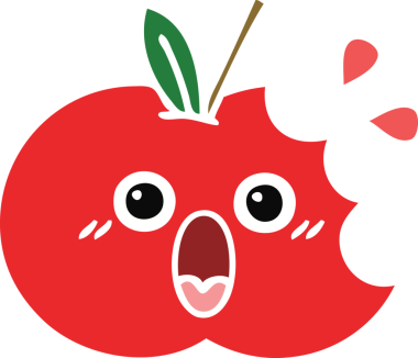 Bir insan tarafından çizilmiş kırmızı bir elmanın düz renkli retro karikatürü