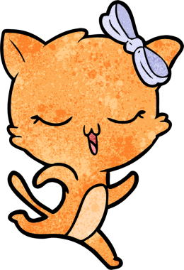 Bir insan tarafından çizilmiş kafasında yay olan çizgi film kedisi.