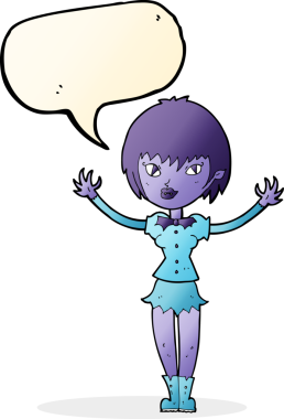 Bir insan tarafından çizilmiş konuşma balonu olan vampir kız.