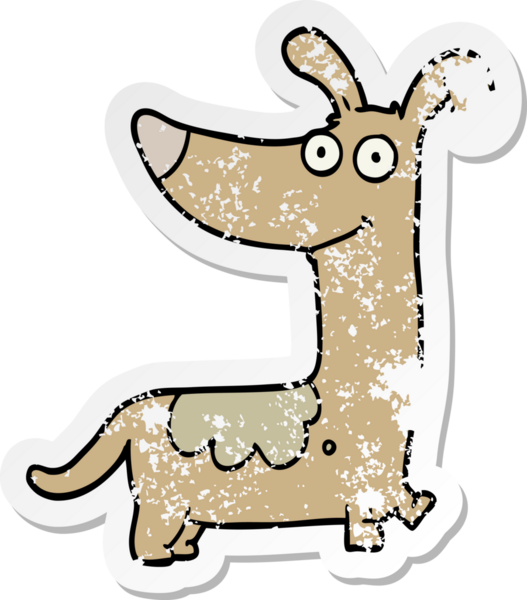 Bir insan tarafından çizilmiş bir karikatür köpeğinin sıkıntılı çıkartması.