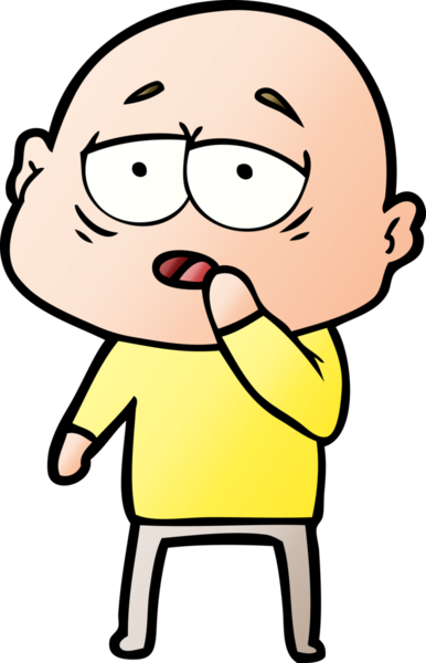 Bir insan tarafından çizilmiş yorgun, kel bir adam.