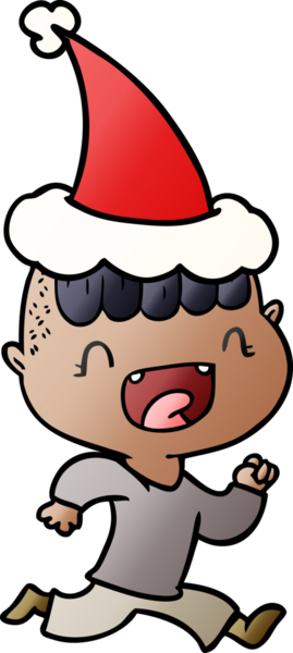 Bir insanın çizdiği Noel Baba şapkasıyla gülen ve kaçan mutlu bir çocuğun gradyan çizimi.