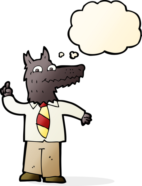 Bir insan tarafından çizilmiş düşünce baloncuğu fikri olan çizgi film iş kurdu.