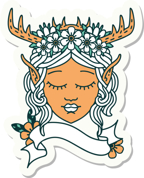 Bir insan tarafından çizilmiş bir Elf Druid karakterinin çıkartması.