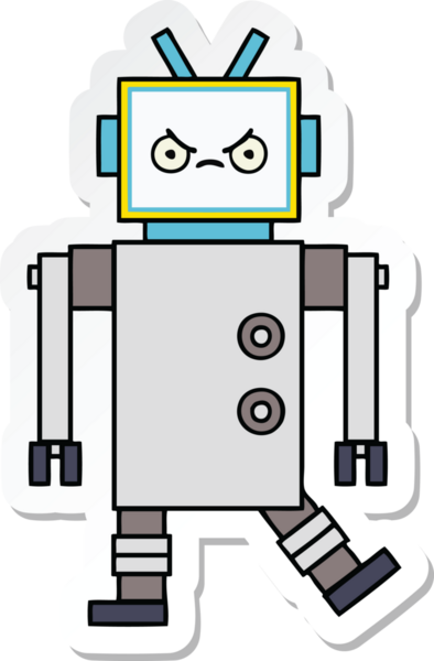 Bir insan tarafından çizilmiş şirin çizgi film robotunun çıkartması.