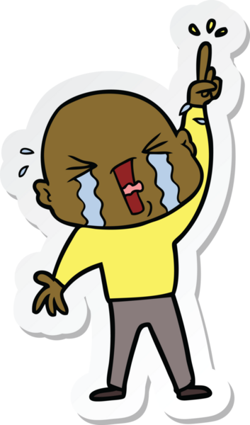 Bir insan tarafından çizilmiş ağlayan kel bir adamın çıkartması.