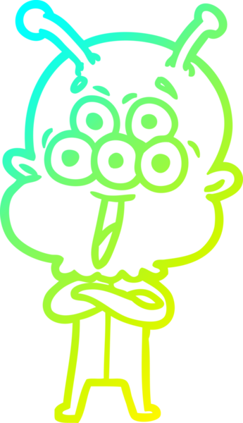 Bir insan tarafından çizilen mutlu çizgi film uzaylısının soğuk gradyan çizgisi