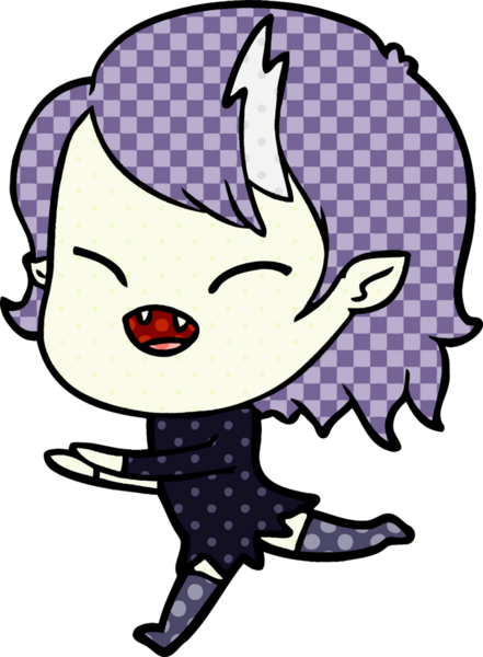 Bir insan tarafından çizilmiş, gülen vampir kız çizgi filmi.