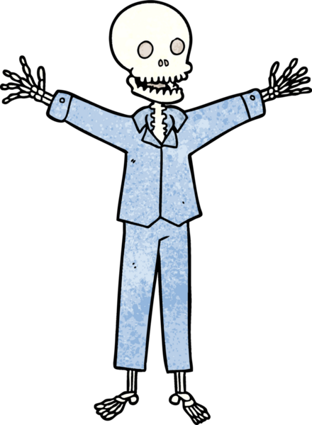 Bir insan tarafından çizilmiş pijama giymiş bir iskelet.