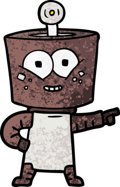 Bir insan tarafından çizilmiş mutlu çizgi film robotu