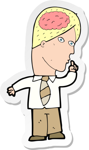 Bir insan tarafından çizilmiş koca beyinli bir karikatür işadamının çıkartması.