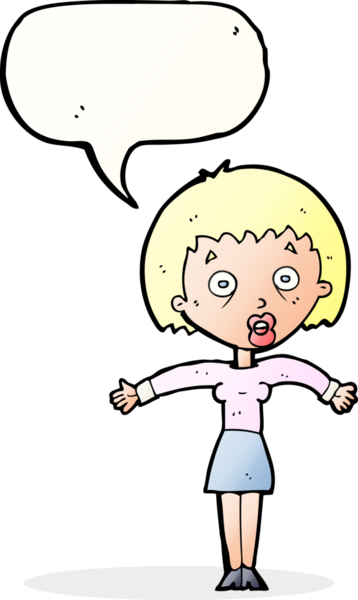 Bir insan tarafından çizilmiş konuşma baloncuğuyla omuz silken çizgi film kadını.