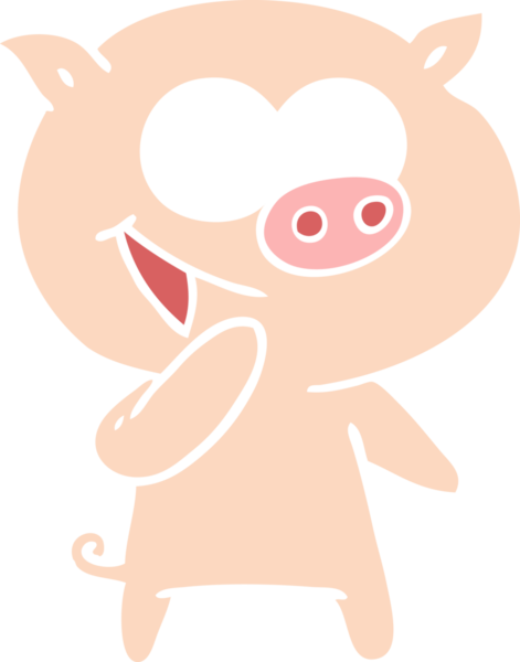 Gülen domuz düz renkli çizgi film bir insan tarafından çizildi.