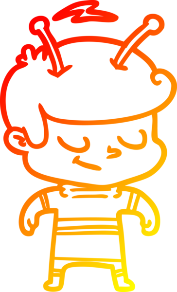 Bir insan tarafından çizilmiş dost canlısı bir uzay adamının sıcak çizgi çizimi