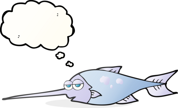 Bir insan tarafından çizilmiş serbest çizim baloncuk karikatür kılıç balığı.