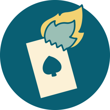 Bir insan tarafından çizilmiş alevli bir kartın ikonik dövme şekli