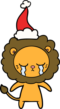 Ağlayan el çizgisi, bir insan tarafından çizilmiş Noel Baba şapkası giymiş bir aslanın çizimi.