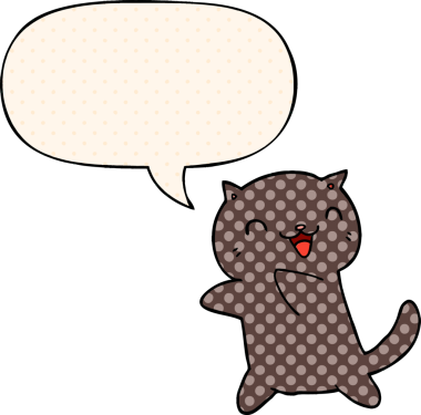 Çizgi roman tarzında konuşma balonu olan çizgi film kedisi bir insan tarafından çizildi.