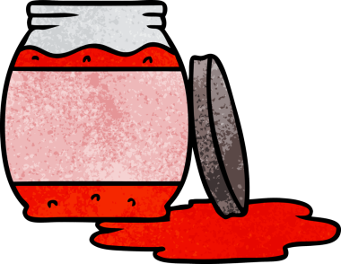 Bir insan tarafından çizilmiş çilek reçelinin el desenli karikatürü.