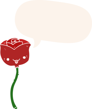 bir insan tarafından çizilmiş, konuşma baloncuklu karikatür çiçeği