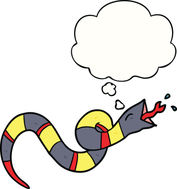 Bir insan tarafından çizilmiş düşünce balonlu tıslayan yılan.