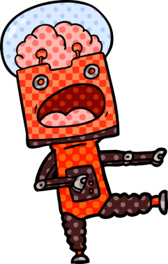 Bir insan tarafından çizilmiş çizgi film robotu