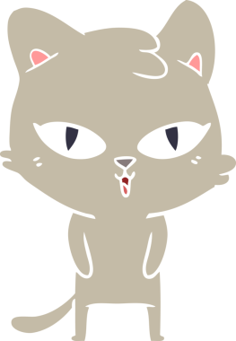 Bir insan tarafından çizilmiş düz renkli çizgi film kedisi