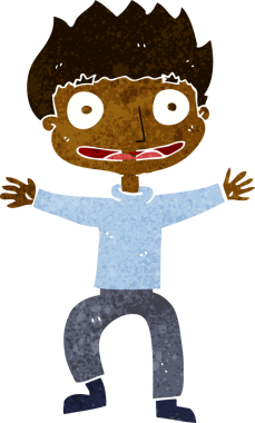 Bir insan tarafından çizilmiş sırıtan çocuk.