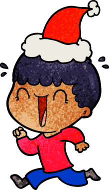 Gülen el çizimi bir insan tarafından çizilmiş Noel Baba şapkası giyen bir adamın karikatürü.