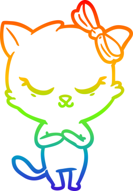 Gökkuşağı gradyan çizimi. Bir insan tarafından çizilmiş şirin bir çizgi film kedisi.