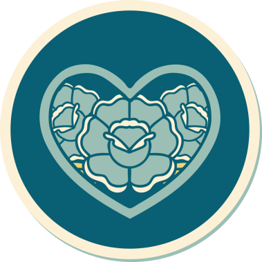 Geleneksel kalp stili dövme çıkartması ve bir insan tarafından çizilmiş çiçekler.