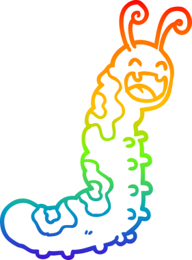 Bir insan tarafından çizilmiş komik bir tırtılın gökkuşağı gradyan çizimi