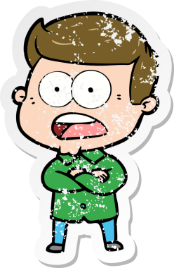 Bir insan tarafından çizilen şok olmuş bir adamın karikatür çıkartması.