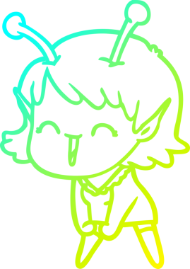 Soğuk gradyan çizgisi, bir insan tarafından çizilmiş gülen uzaylı bir kızın çizimi.